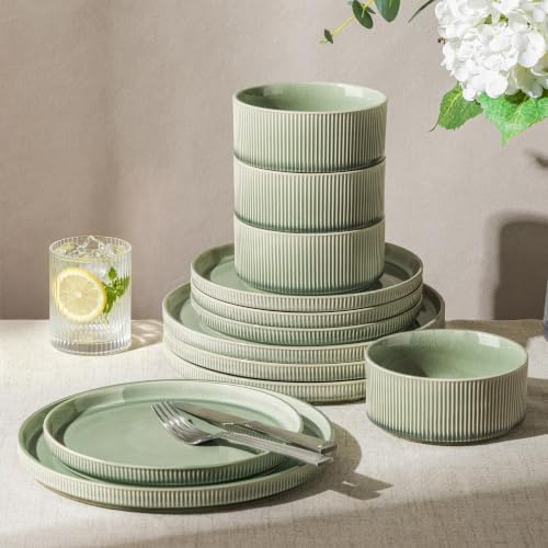 GBHOME Stoneware Dinnerware Sets for 4,12-Piece Plates and Bowls Set by GBhome