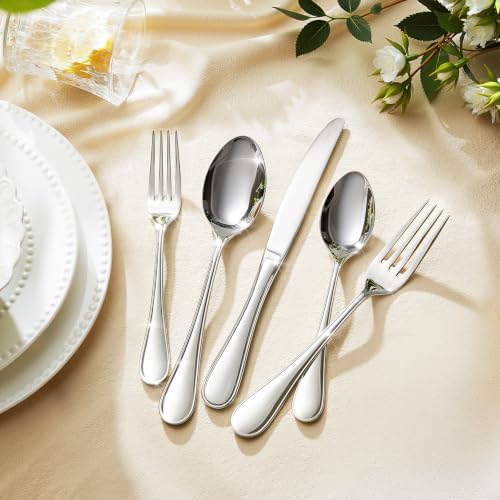 18/10 Stainless Steel Silverware Set for 8, 40 Piece Teardrop Flatware Set - Image 2