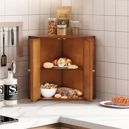 Trironsun Corner Bread Box for Kitchen Counter Double Layer Bamboo Bread Storage Container Large Capacity Bread Storage Bin Farmhouse Breadbox Organizer (Antique Brown) - Image 2