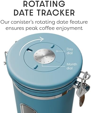 Veken Coffee Canister with Window, Airtight Stainless Steel Container,Date Tracker, Kitchen Food Storage Jars for Beans, Ground, Espresso, Rice,Tea, Sugar, Cereal, Gifts, Scoop, Blue, 22OZ (Pack of 2) - Image 6