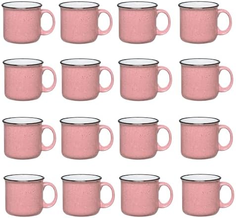 Set of 16 Ceramic Campfire Mugs – 15 Oz, Pink – Coffee & Tea Cups for Home, Work, Travel, Camping – Customizable, Great for DIY, Events, Companies by GiftsbyDesign