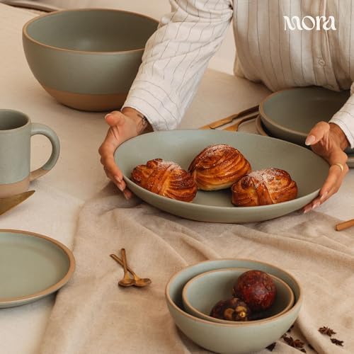MORA Jumbo and Large Serving Dishes Set of 2, 13 inch and 12 inch Ceramic Pottery Oval Platters - Microwave, Oven and Dishwasher Safe - Thyme & Mushroom - Image 5