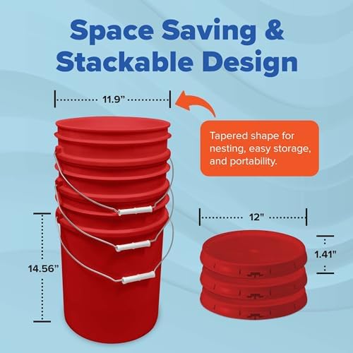 ePackageSupply 5 Gallon Bucket - Food Grade Bucket with Airtight Gasketed Tear Strip Lid, BPA-Free, Heavy-Duty 90 Mil HDPE Plastic Pail, Bulk Storage, Durable Container, Made in USA - Red, 3 Packs - Image 2
