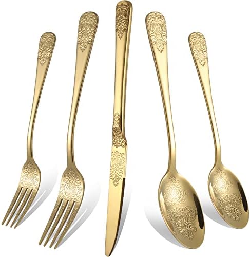 Gold Silverware Set 40 Pieces Stainless Steel Flatware Set Service for 8 Cutlery Utensil Sets Include Knives Forks Spoons for Kitchen Home Restaurant by X-zrew