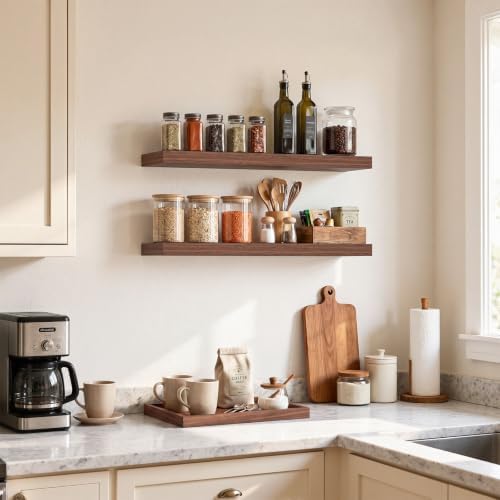BAYKA Walnut-Like Floating Shelves 22.5in, 2 Pack, Wall Mounted Wall Decor - Image 6