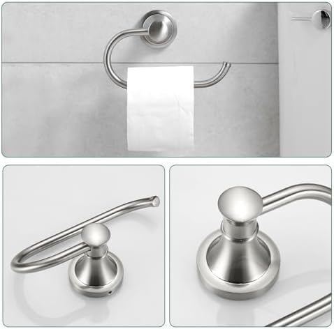Hoimpro Brushed Nickel 4-Piece Bathroom Bath Set, Wall Mount Bathroom Hardware Fixture (Adjustable Towel Bar Rack, Towel Ring Holder, Paper Towel Holder, Double Towel Hook), Bathroom Accessories - Image 5