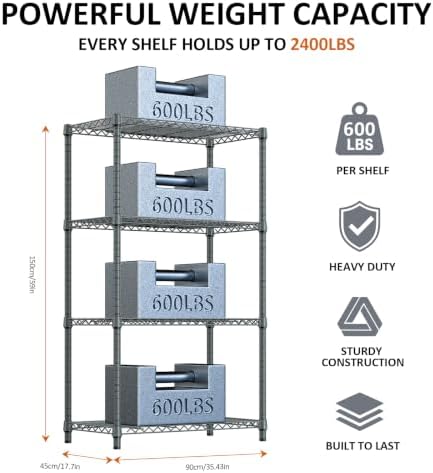IZEUK 4-Tier Heavy Duty Chrome Metal Wire Shelving for Garage Storage - Image 3