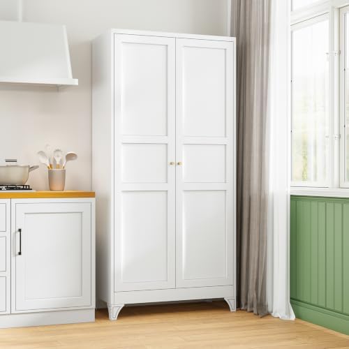 Letaya 76" H Metal Garage Storage Cabinets,White Tall Kitchen Pantry - Image 4