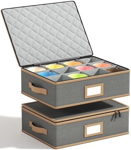 Mug Storage Box, Hard Shell China Organizer with Dividers, Beige, 2 Peice by Unknown