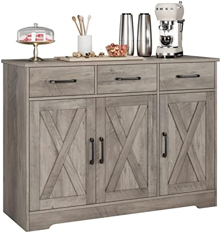 HOSTACK Kitchen Buffet Cabinet with Storage, Sideboard Coffee Bar, Grey by HOSTACK