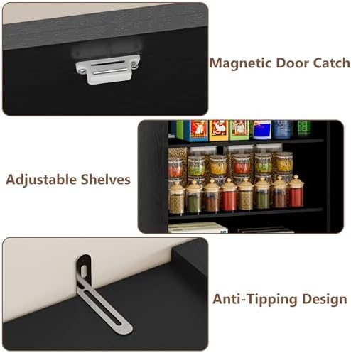 BORNOON Pantry Organizers and Storage Cabinet, 67.7” Barn Door Black Kitchen Cabinet with Drawers and Adjustable Shelf, Tall Pantry for Kitchen, Dining Room, Living Room - Image 5