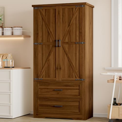 BORNOON Pantry Organizers and Storage Cabinet, 71” Barn Door Kitchen Cabinet with Drawers and Adjustable Shelf, Tall Pantry for Kitchen, Dining Room, Living Room, Bathroom and Office by BORNOON