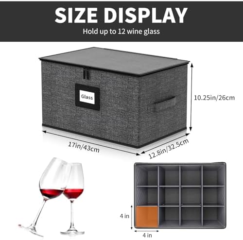 2-Pack Wine Glass Storage Box with Dividers, Hard Shell Stemware Storage - Image 2