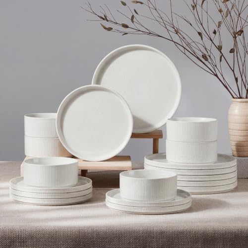 HaWare Dinnerware Sets, Plates and Bowls Set for 6, Speckled Ivory White by HaWare