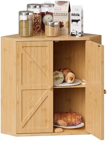 Trironsun Corner Bread Box for Kitchen Counter Double Layer Bamboo Bread Storage Container Large Capacity Bread Storage Bin Farmhouse Breadbox Organizer (Bamboo Natural) by TrironsunHome