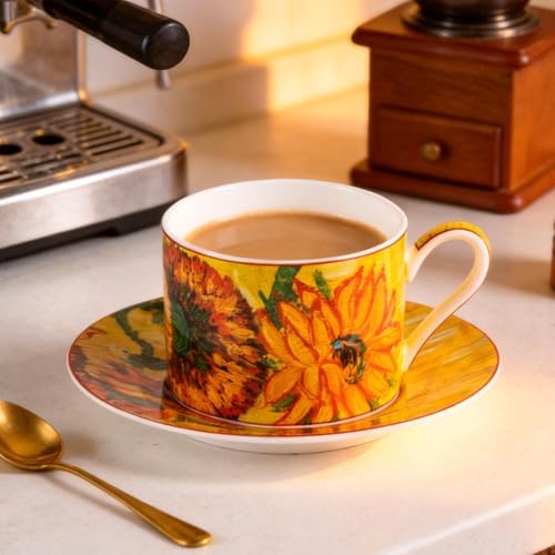KAMMAK Tea Cups and Saucers Set of 2, Porcelain Coffee Cups, JBE007 - Image 4