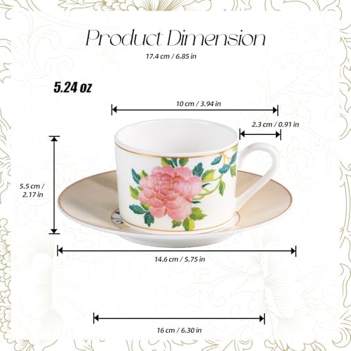KAMMAK Tea Cups and Saucers Set of 2, Porcelain Coffee Cups, JBE004 - Image 2