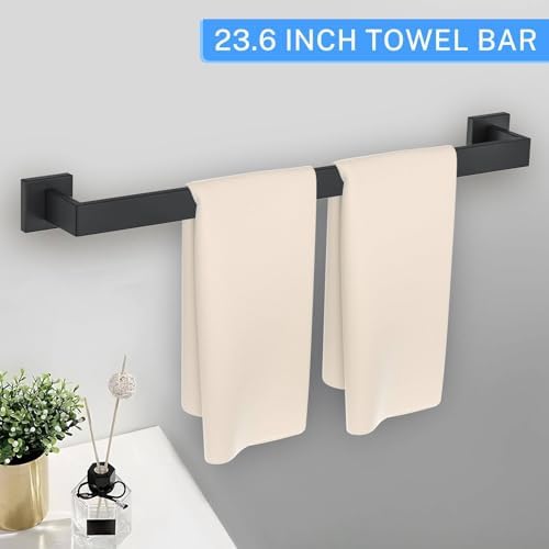 10-Piece Matte Black Bathroom Hardware Accessories Set Black Towel Bar Set Towel Holder Set Stainless Steel Wall-Mounted Towel Rack Set for Bathroom,23.6 Inch Towel Rails - Image 2