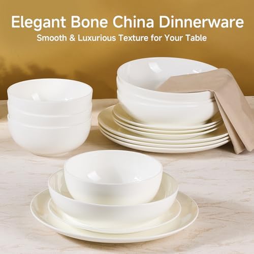 KINGSTONE Bone China Dinnerware Set for 4, 16-Piece Plates and Bowls Set - Image 3