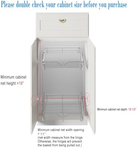 DINDON 2 Tier Pull Out Cabinet Organizer (11" W x 18" D) Heavy-Duty Metal Sliding Drawer Shelf, Two Tier Pull Out Shelves for Kitchen Cabinets, Pantry, Bathroom, Chrome Finish - Image 3
