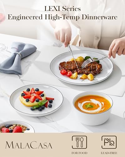 MALACASA 18-Piece Dinnerware Set for 6, White Black-Rim Porcelain Dishes - Image 3