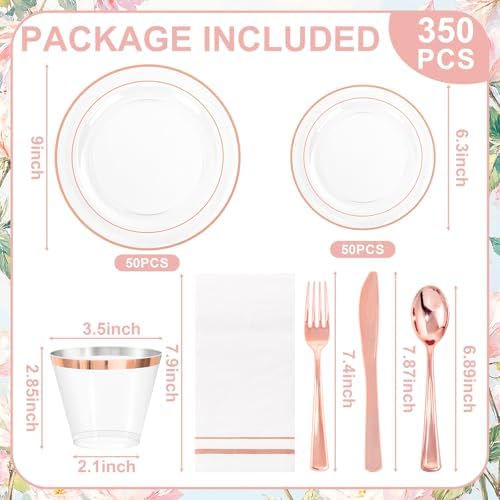 GATHER 350PCS Clear Rose Gold Plastic Plates for Wedding and Party - Image 2