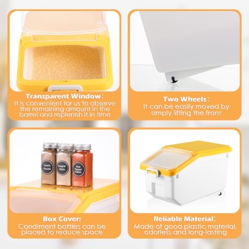 Sunnyray 4 Pcs Flour Storage Containers Rice Bin with Wheels, Yellow, 22 lb - Image 3
