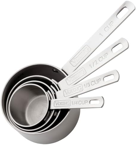 Viking 4-Piece Stainless Steel Measuring Cups Set, Heavy Gauge 304 Stainless Steel, Nesting Design with Removable Ring, Dishwasher Safe by Unknown