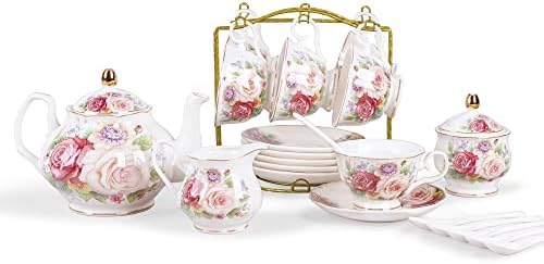 fanquare European Vintage Floral Porcelain Coffee Set, Pink Women Tea Set by fanquare