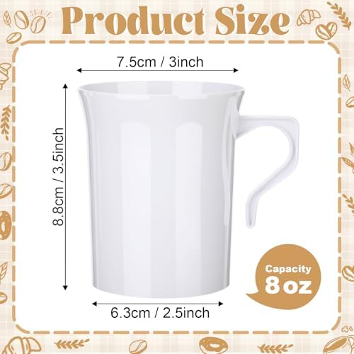 LemonRoad 100 Pcs 8 oz Disposable Hard Plastic Coffee Cups Bulk, White - Image 2