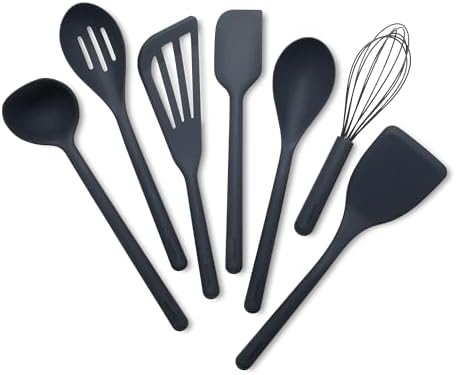 GreenPan Silicone 7 Piece Cooking Utensil Set, Ladle, Turners, Spatula, Spoons, Whisk, Flexible Nonstick Kitchen Tools Rigid Steel Core, Heat-Resistant, Anti-Slip Handle BPA-Free Dishwasher Safe, Gray by GreenPan