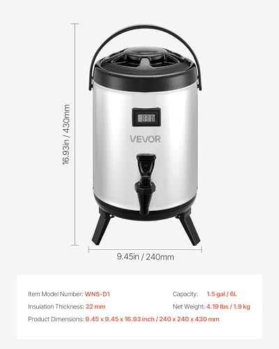 VEVOR Insulated Beverage Dispenser, 1.5 Gal/6L Stainless Steel Thermal Drink Server with Spigot & Temp Display, Suitable for Hot and Cold Drinks, for Tea Coffee Water in Cafes & Restaurants, Silver - Image 7