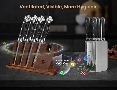 CoquusAid Steak Knives Set of 8 with Block Built-in Sharpener, 4.8 Inch - Image 2