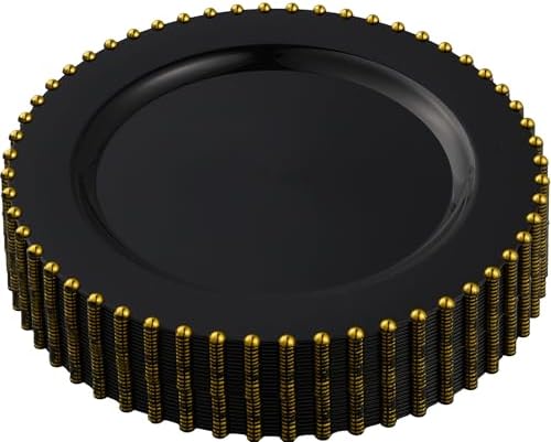 PLASTICPRO 64 Piece Combo Plastic Dinner Plates Disposable Plastic Fancy Heavy Duty Party Dishes 7 inch and 10 inch, Black and Gold Beaded - Image 6