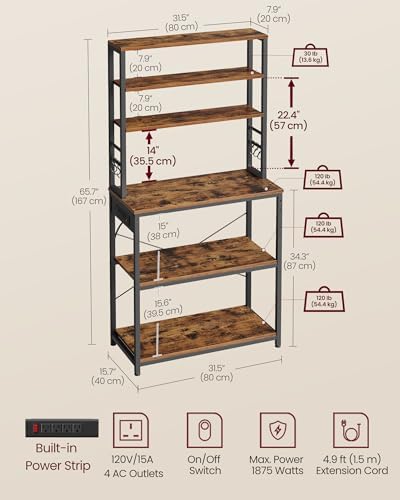 VASAGLE Coffee Bar, 31.5 Inches 6-Tier Baker's Rack with 6 Hooks - Image 6