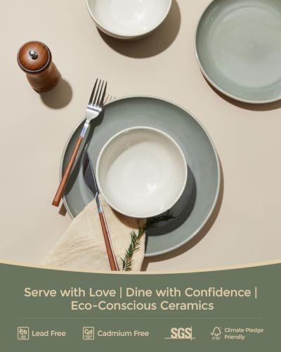 Pokini Ceramic Dinnerware Sets for 6, 18pcs Plates and Bowls Sets Dish Set - Image 3