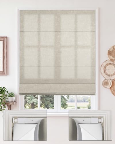No Drill Roman Shades,70％ Blackout-Beige,30" W x 64" H by SulugoodWindowShades