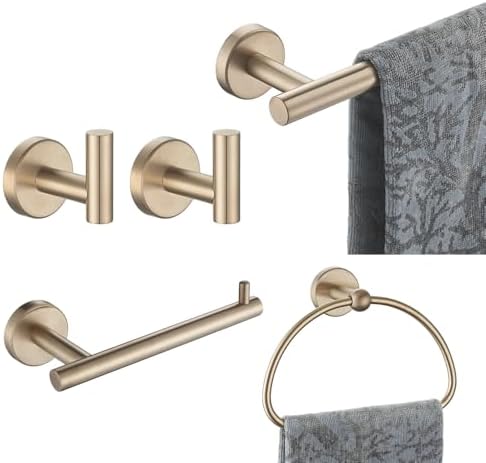 JQK Bathroom Hardware Set Champagne Bronze, 5-Piece Bath Accessories Set Wall Mount Includes 24 in Towel Bar, 7 in Towel Ring, Toilet Paper Holder, 2 Towel Hooks, BAS165-CB by Homeimprovement