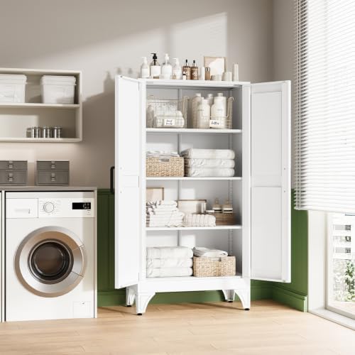 Letaya Metal Storage Cabinet,Small White Kitchen Pantry,for Bathroom/Garage - Image 5