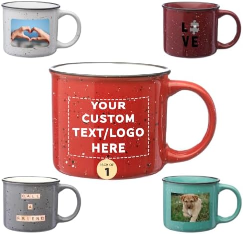 DISCOUNT PROMOS Custom Ceramic Campfire Coffee Mugs 13 oz., Personalized -Perfect for Tea, Espresso, Cappuccino, Hot Cocoa - Red by DISCOUNTPROMOS