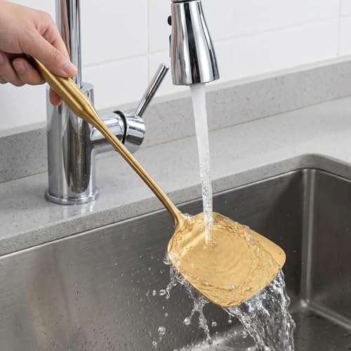 304 Stainless Steel Small and Large Spoons Set, Gold Cooking Utensils Set 12 PCS All Metal Kitchen Tools, stainless steel cookware set -Whisk, Fork, Tongs, Turner, Ladle, Spatula，Skimmer, Pasta - Image 4