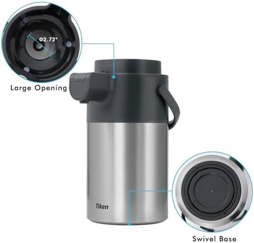 Tiken Airpot Coffee Dispenser with Pump - 102oz/3L Thermal Coffee Carafes for Hot Beverage - Stainless Steel Insulated Coffee Thermos Carafe, Silver - Image 4
