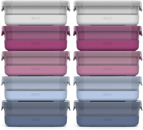 Ello Plastic 3.7 Cup Meal Prep Set 10 Pc, BPA Free Plastic Food Storage Container with Silicone Boot and Airtight Lids, Dishwasher, Microwave, and Freezer Safe, Elderberry (Pack of 2) by Ello