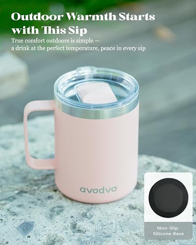 12oz Insulated Coffee Mug with 2 Lids & Handle, Stainless Steel Cup - Image 6