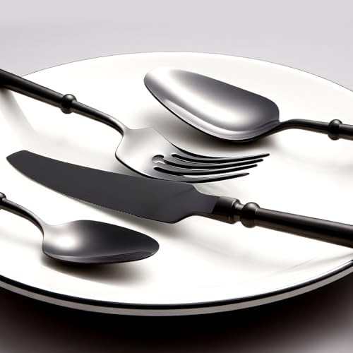 Black Silverware Set for 4 Unique 18/10 Stainless Steel 16 Piece Flatware Sets Mirror Polished Elegant Cutlery Utensils Set for Home Kitchen Dishwasher Safe Nice Weight - Image 4