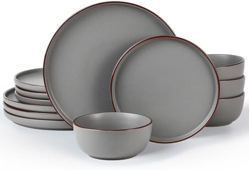 Famiware Mercury 12-Piece Stoneware Dinnerware Set, Dark Grey by Famiware