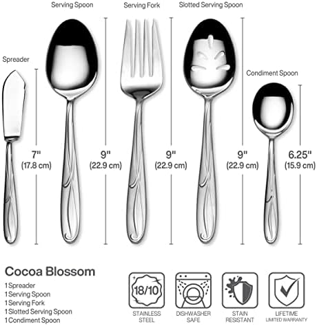 Mikasa Cocoa Blossom 65-Piece Flatware Set, Service for 12, 18/10 Stainless Steel Silverware with Teardrop Handles, Dishwasher Safe - Image 5