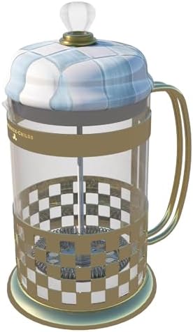 MACKENZIE-CHILDS Coffee French Press, Light-Blue-and-White Sky Check by Unknown