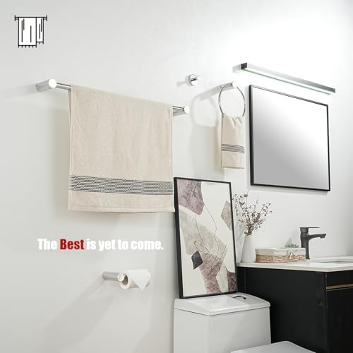 JQK Bathroom Hardware Set Polished Steel, 5-Piece Bath Accessories Set Wall Mount Includes 24 in Towel Bar, Towel Ring, Toilet Paper Holder, 2 Towel Hooks, BAS625-CH - Image 3