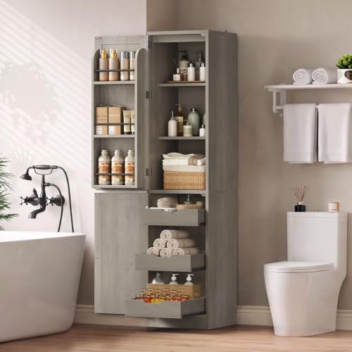 Itaar Narrow Kitchen Pantry Cabinet with 3 Door Shelves & 3 Drawer, Grey - Image 4